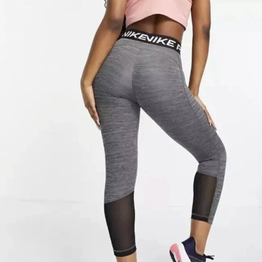 New Nike Pro Women’s 365 Mid-Rise Crop Leggings, Grey/Black, XS - Picture 3 of 11